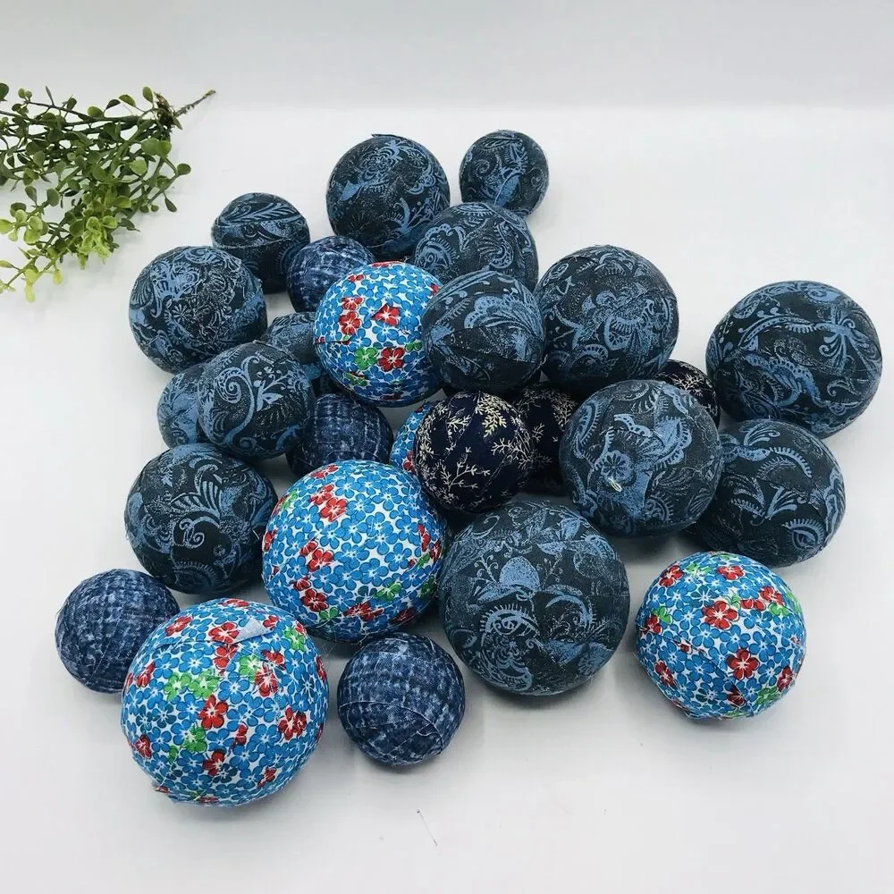 Large Lot of 29 Blue Styrofoam Fabric Covered Balls Handmade Balls Only
